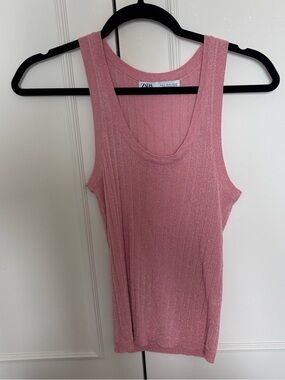 Zara Shimmery Pink Ribbed Tank Top